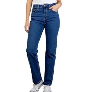 Vintage 90s Y2K minimalist high rise straight leg dark blue full length jeans 29